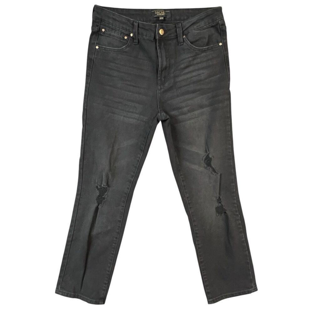 RACHEL Rachel Roy Jeans Black Athena Wash Distressed Stretch Mid Rise Size 10/30